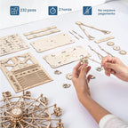 Rolife Rompecabezas de madera 3D con manivela de mano, caja de música, juguetes de maquinario, kit de manualidades de madera, regalo creativo para adultos cuando Navidad/cumpleaños (color madera de rueda de fortuna)