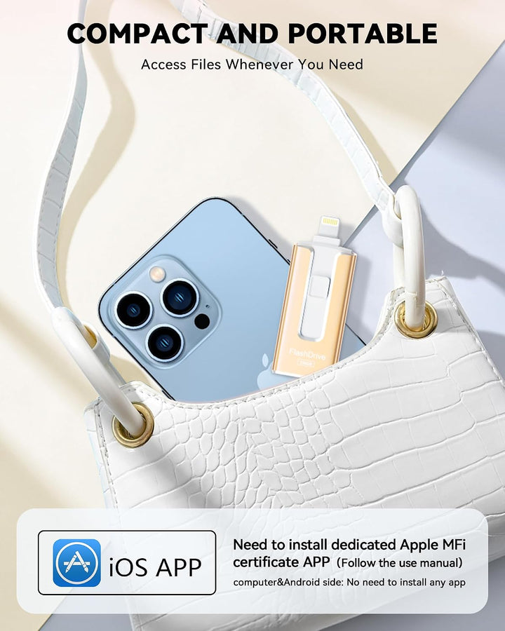 Unidad flash con certificación MFi para iPhone iPad de 256 GB, barr...
