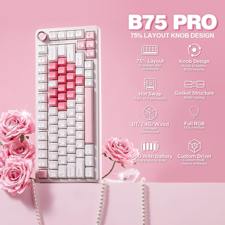 YUNZII B75 PRO Teclado mecánico inalámbrico, diseño 75% con perilla...