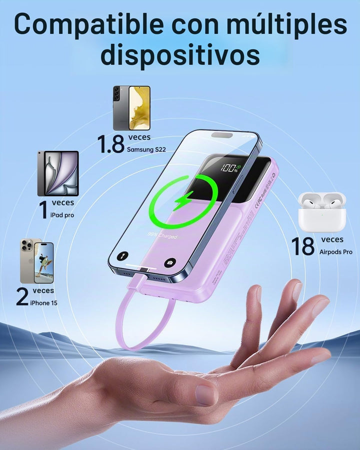 Cargador Portátil con Cable Integrado - 20000mAh Carga Rápida Panta...