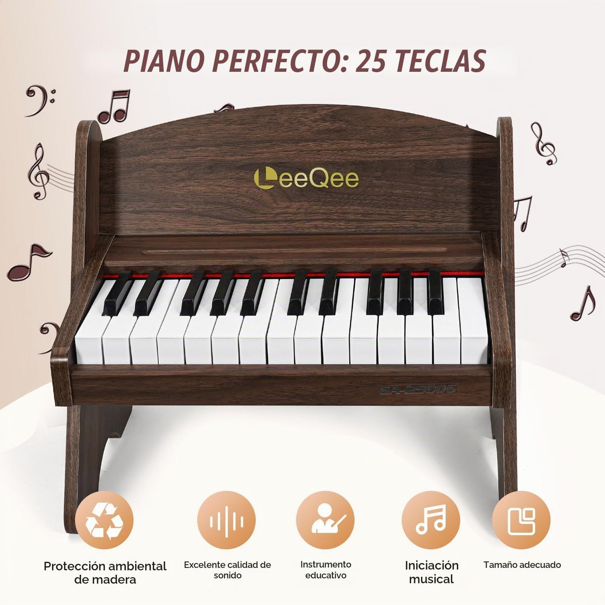 Piano de bebé para niños pequeños, piano de madera de 25 teclas para niños con control de volumen, mini instrumento educativo de música digital, piano de madera portátil de doble modo para niños de 3 años en adelante