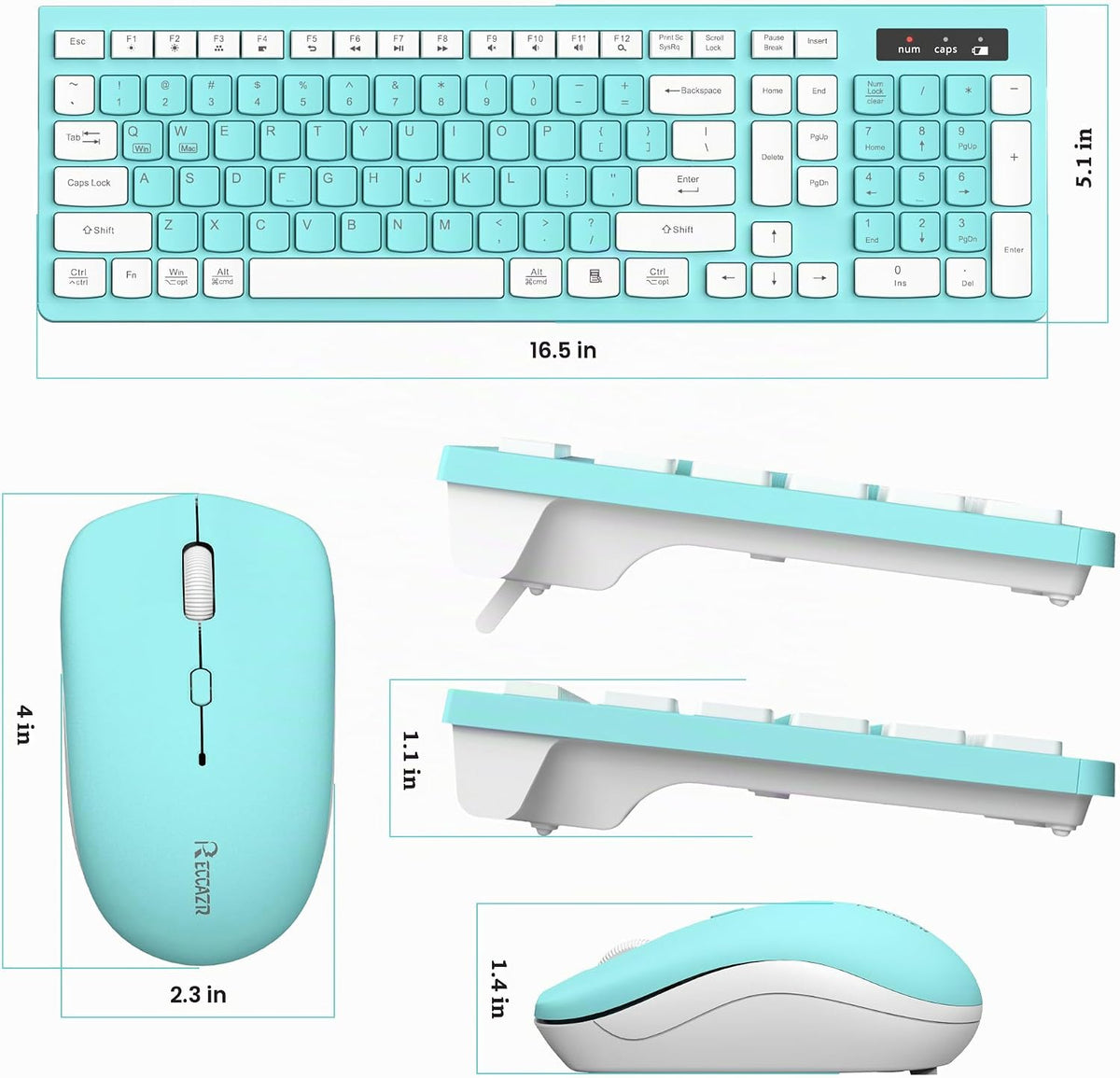 RECCAZR Combo de teclado y mouse inalámbricos, teclado de tamaño co...