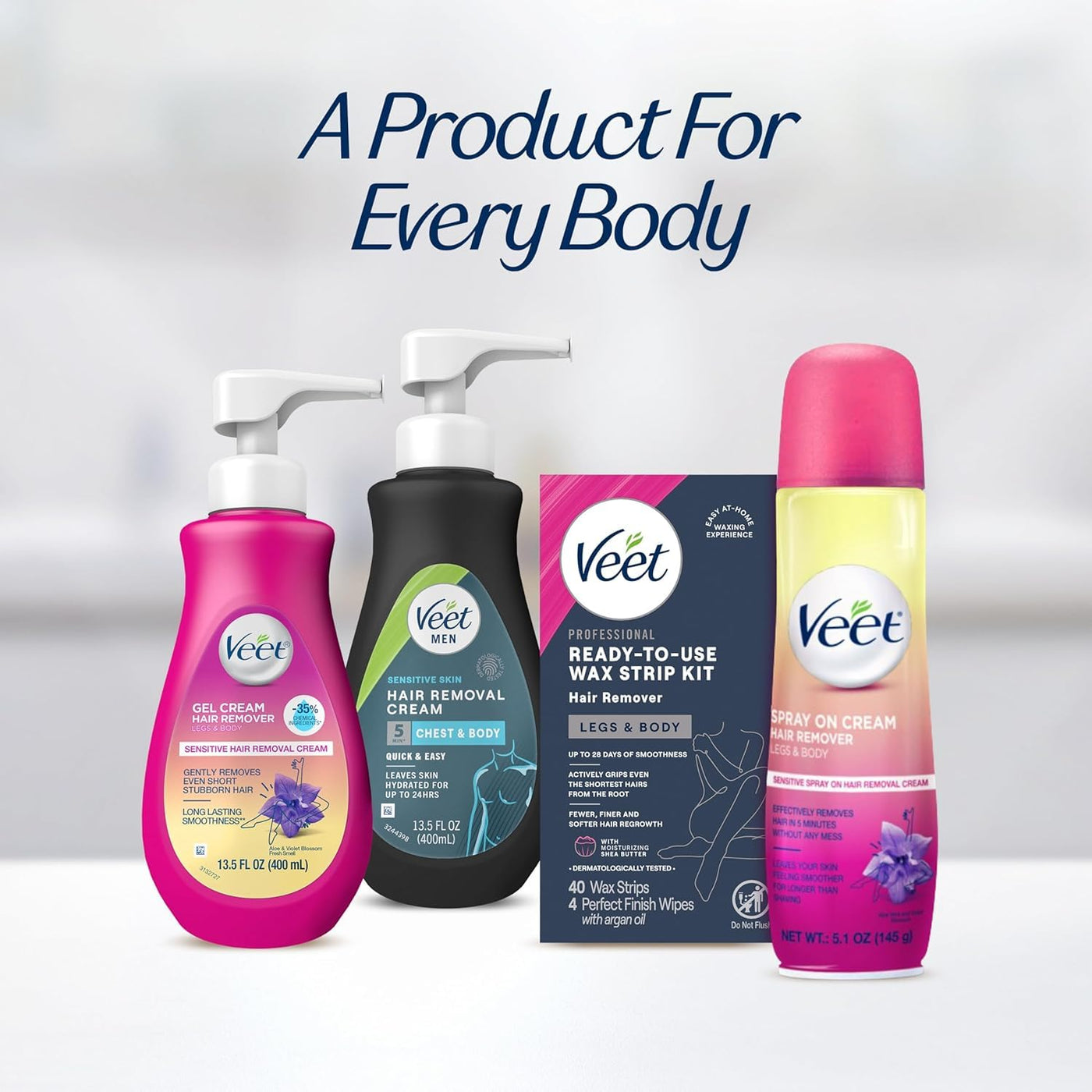 VEET Kit de depilación listo para usar para mujeres, tiras de cera...