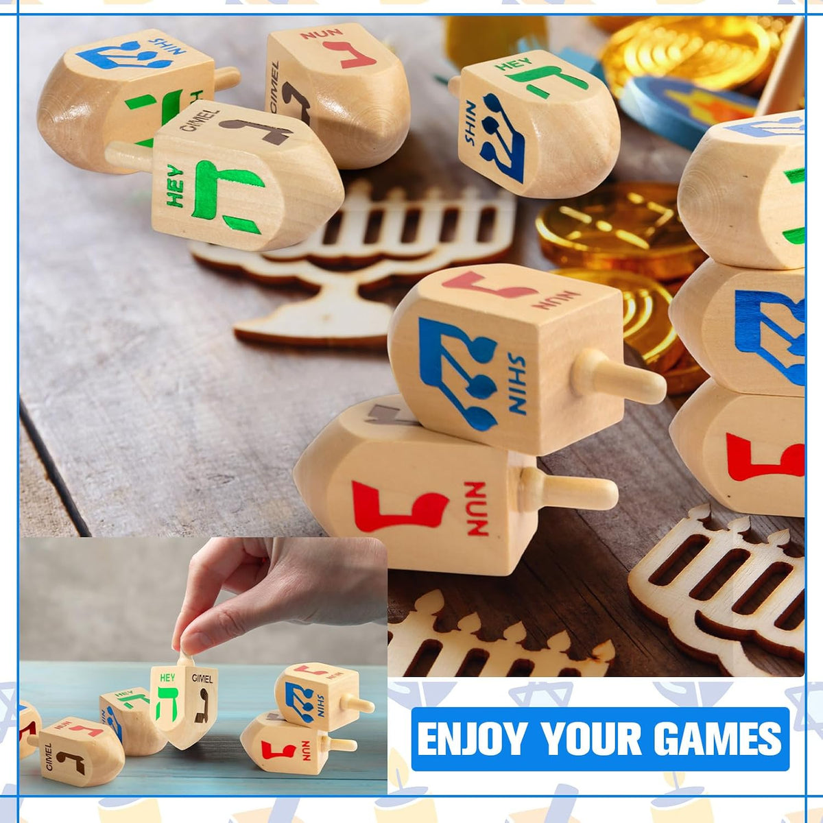 Libima 100 Dreidels de madera natural de Hanukkah Dreidels para decoración de fiestas de Hanukkah, proyectos, manualidades, suministros de fiesta familiar (2.7 pulgadas)