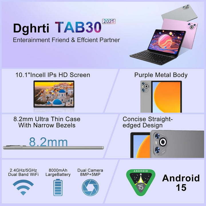 Dghrti Tablet Android 15, 30GB RAM + 128GB ROM 1TB TF, Tablet 2026...