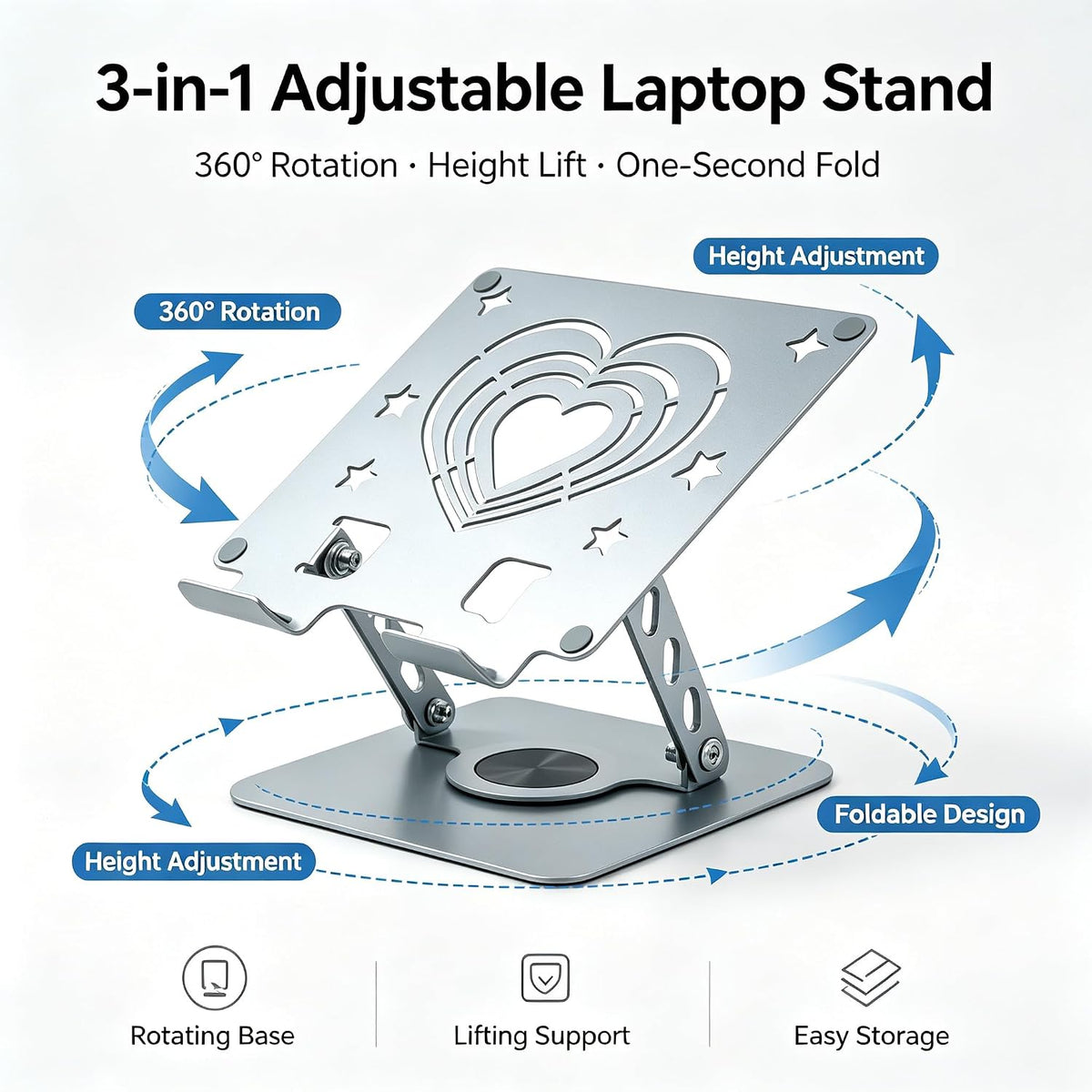 Soporte ajustable para laptop, soporte para computadora con base giratoria