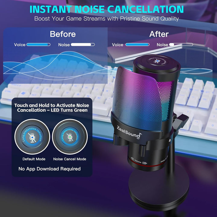 ZealSound Micrófono USB para Gaming, Micrófono Condensador con Canc...