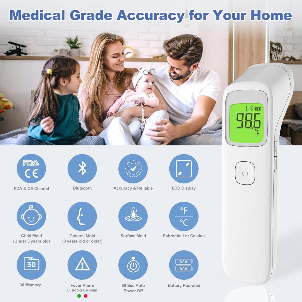 Uright - Termómetro inalámbrico para frente, termómetro digital sin contacto para adultos, bebés y niños