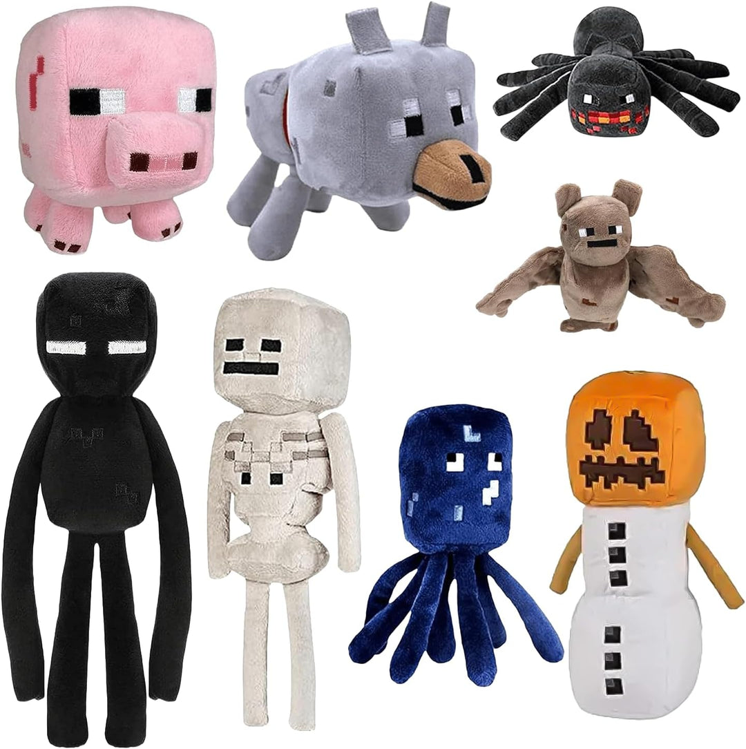 XSLWAN Paquete de 8 peluches de gólem de nieve, peluche Enderman, l...