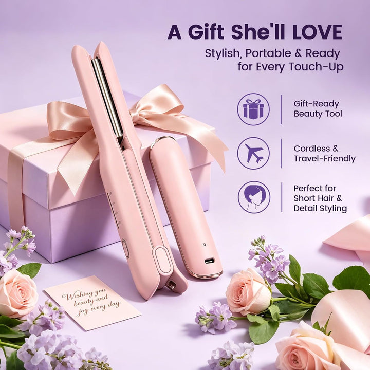 Youbella Plancha plana inalámbrica para cabello corto, mini alisado...