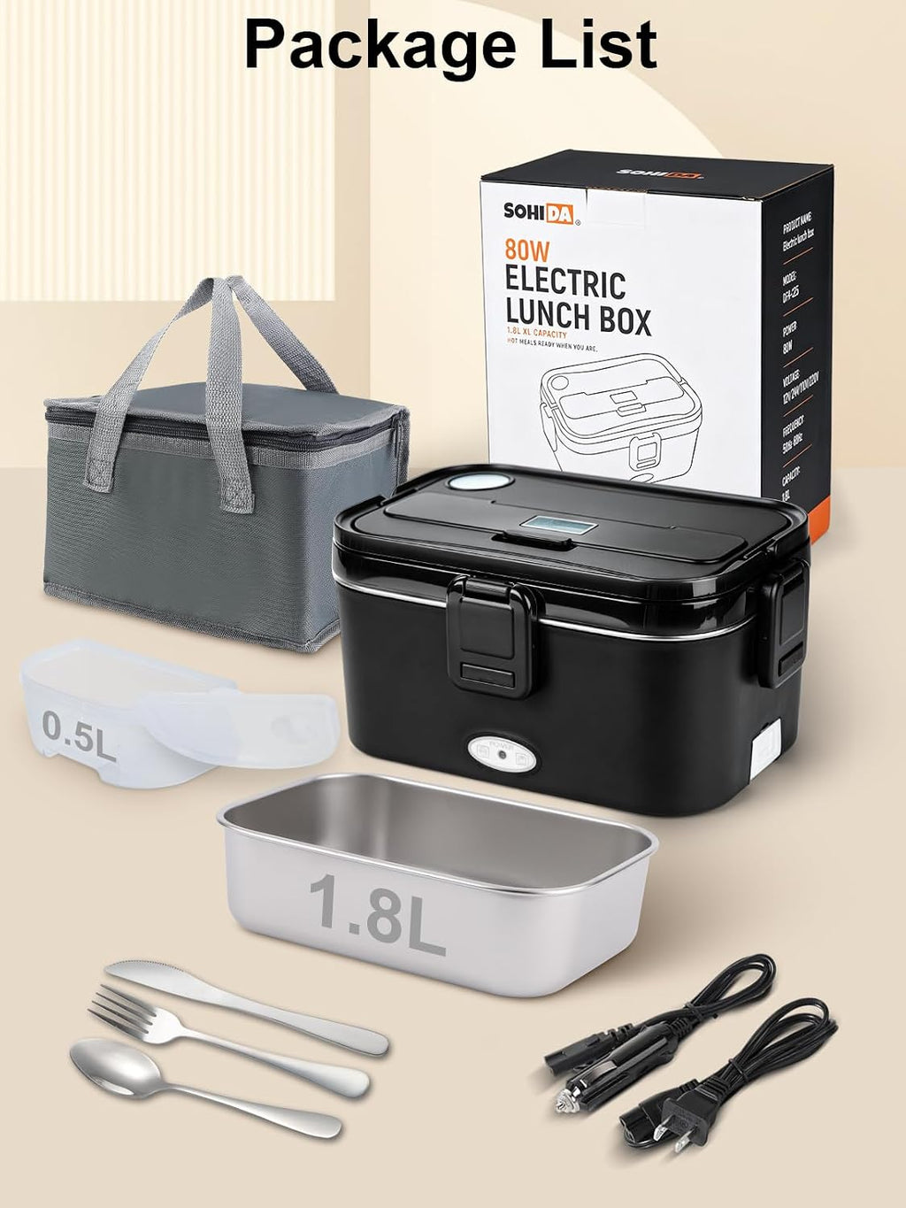 Fiambrera térmica de 1.8L para hombres, calentador de alimentos portátil