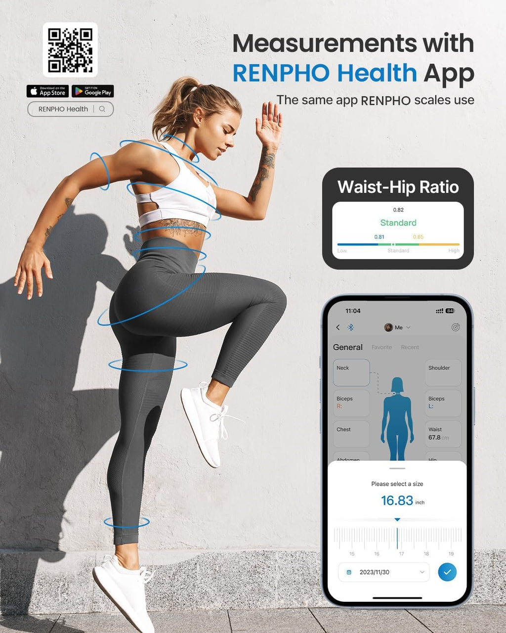 RENPHO Cinta métrica de cuerpo inteligente, aplicación Bluetooth