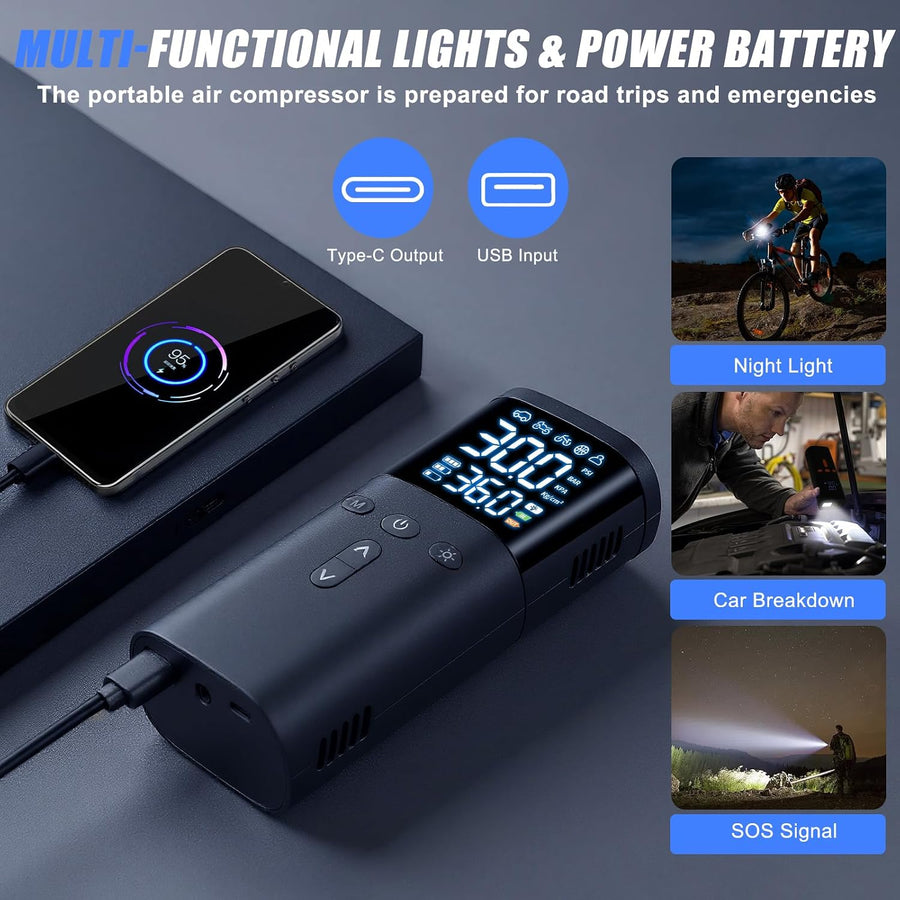 Inflador de neumáticos inalámbrico de 10000 mAh, compresor de aire...