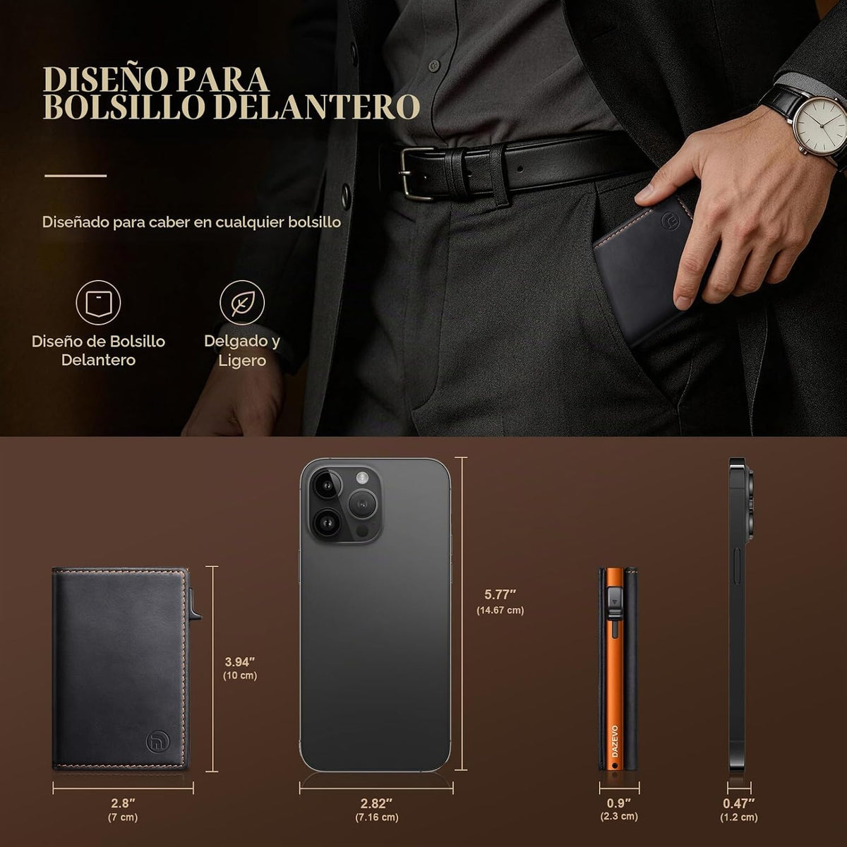 Cartera de cuero de grano completo para hombre, con 2 ventanas de identificación, bloqueo RFID, triple plegable, tarjetero desplegable para tarjetas de crédito, cartera para 9-11 tarjetas