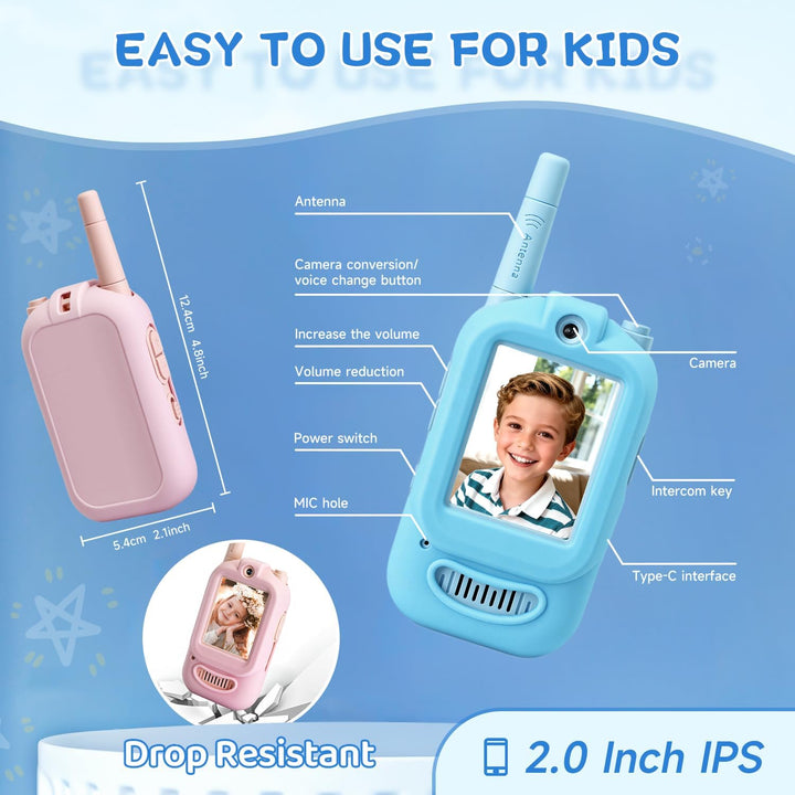 Walkie Talkies de video para niños, paquete de 2 intercomunicadores...