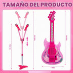Juego de guitarra y micrófono para niños, 2 micrófonos amplificadores de voz con soporte brillante, juguete de música de karaoke con luz de escenario, regalo musical educativo para niños y niñas de 3