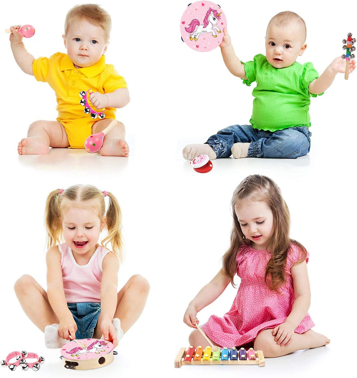 Juegos de instrumentos musicales para niños, juguete musical no tóxico, instrumentos de percusión de madera, juguetes de pandereta xilófono para niños que juegan educación preescolar, promueve el