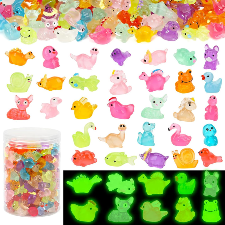Paquete de 240 mini animales de resina que brillan en la
