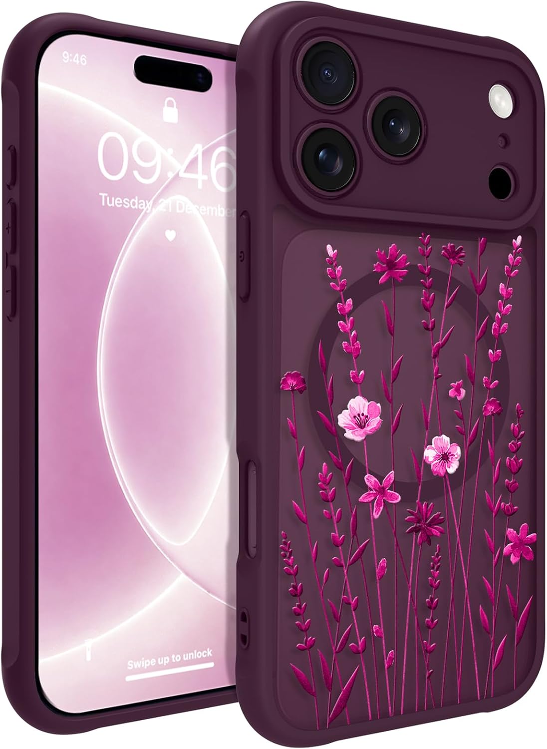 OOK Funda para iPhone 18 Pro de 6.3 pulgadas con flores florales color