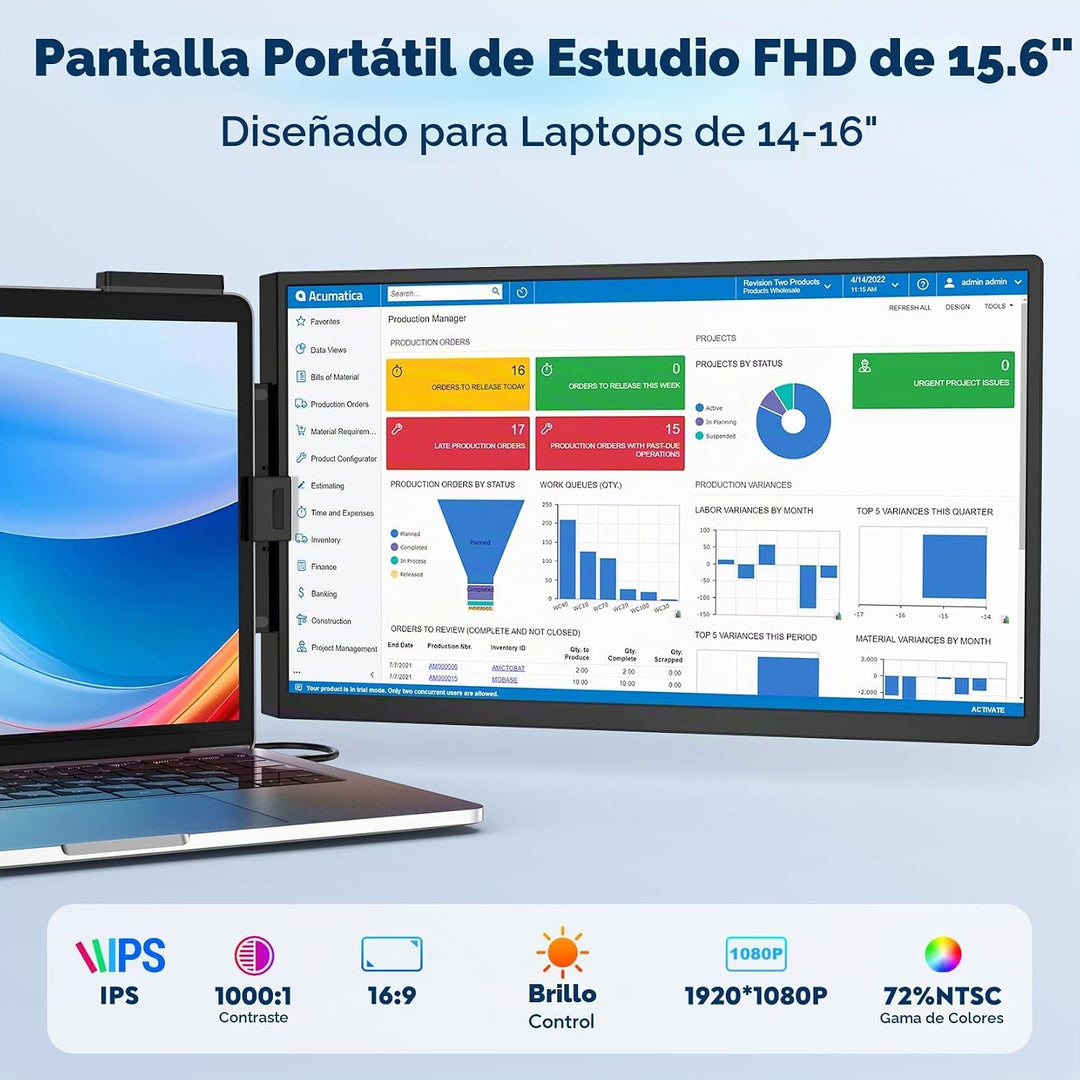 HONGO Monitor de estudio portátil FHD IPS 1080P de 15.6 pulgadas, e...