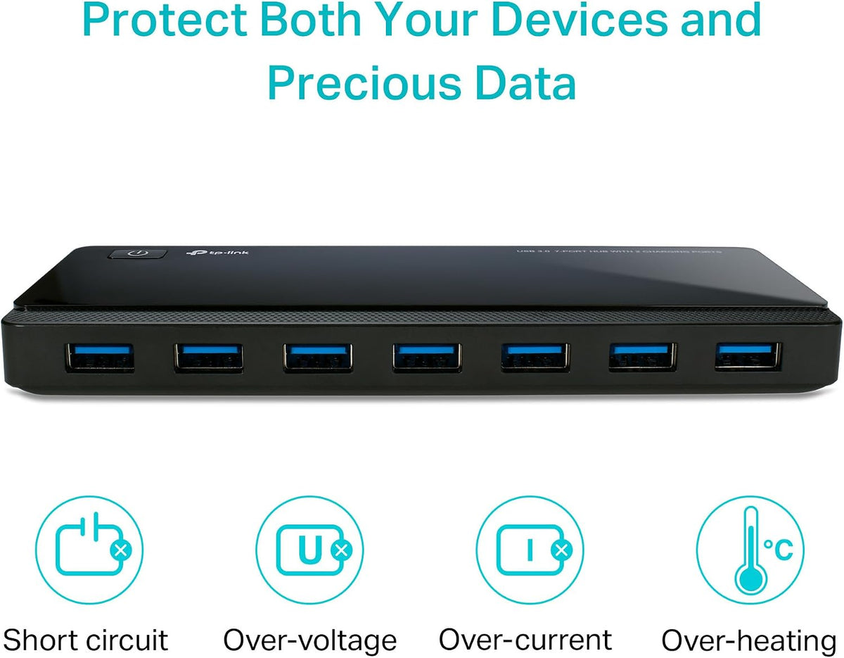 TP-Link, UH720, hub USB 3.0 de 7 puertos, alimentado, adaptador 5V/2.4A