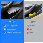 Safego Bote de basura para puerta delantera de automóvil para Tesla Model Y Juniper/YL 2026 2025, paquete de 2 cajas de almacenamiento para puerta lateral, accesorios organizadores con diseño de tapa