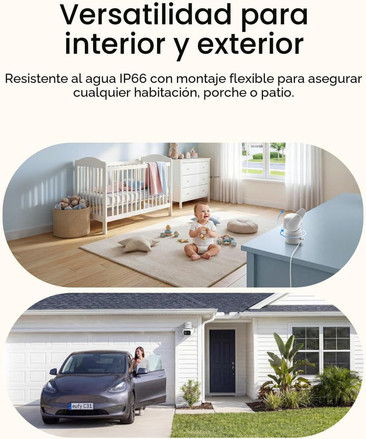 eufy - Cámara de seguridad para interiores y exteriores C31, IP66,...