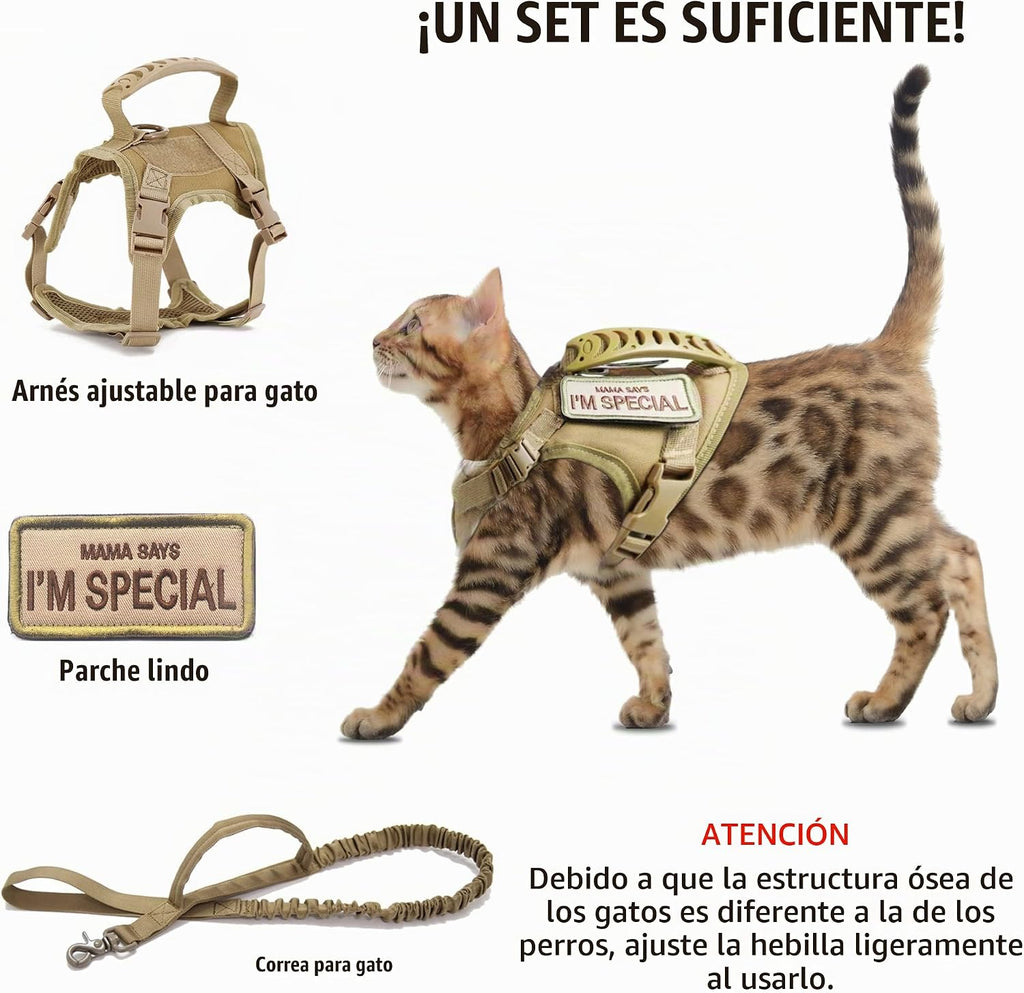 AIWAI Arnés para gatos y correa para caminar, a prueba de escapes, chaleco suave y ajustable para gatos, fácil de controlar, malla suave transpirable con asa de control para gatos grandes, perros pequeños, regalo con parche