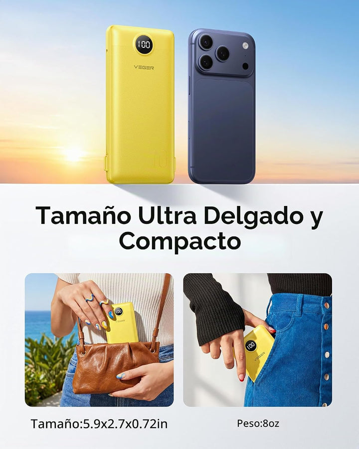 VEGER Cargador portátil con enchufe de CA integrado y cables, todo...