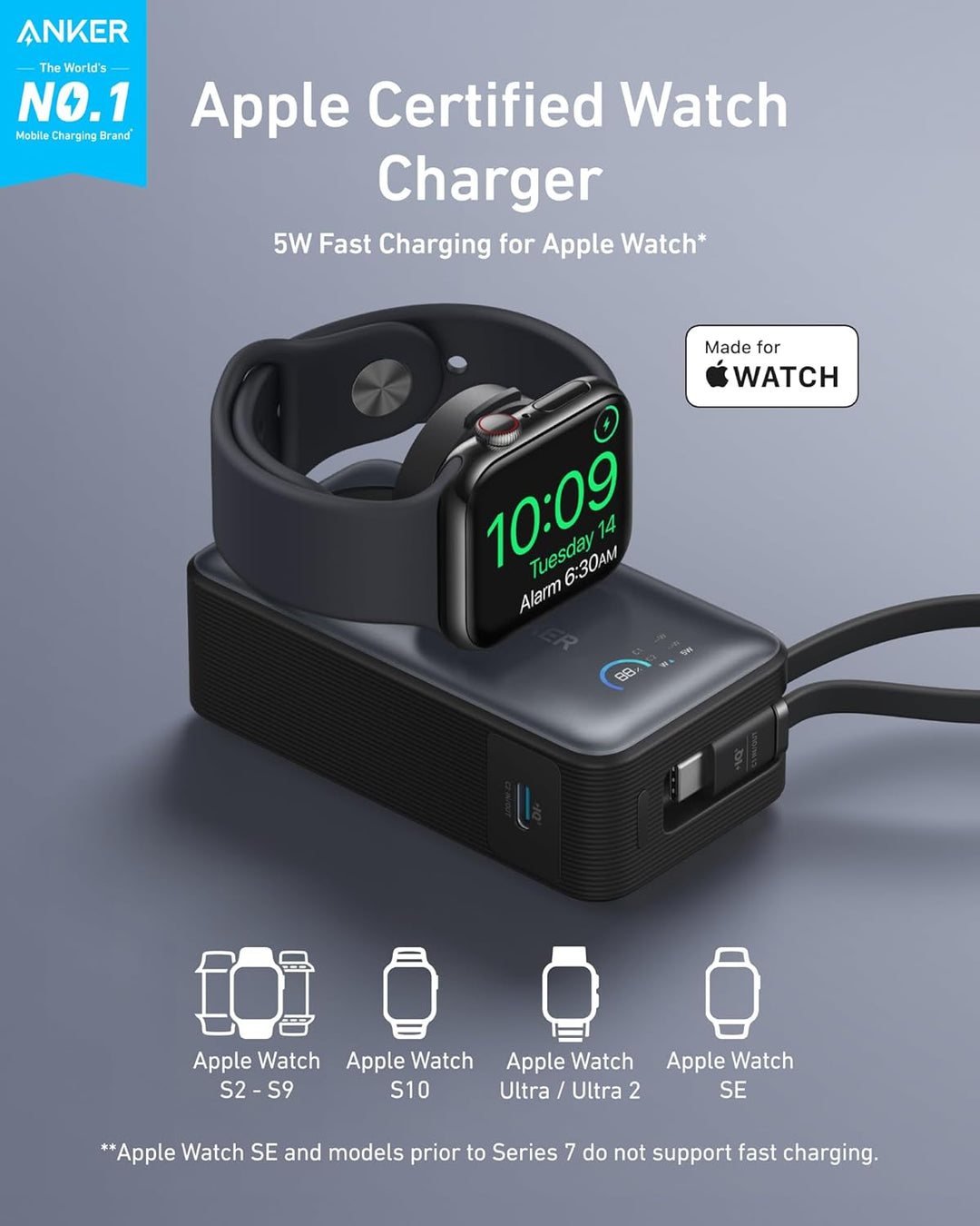 Anker MagGo Power Bank para Apple Watch, batería compacta de 10,000...