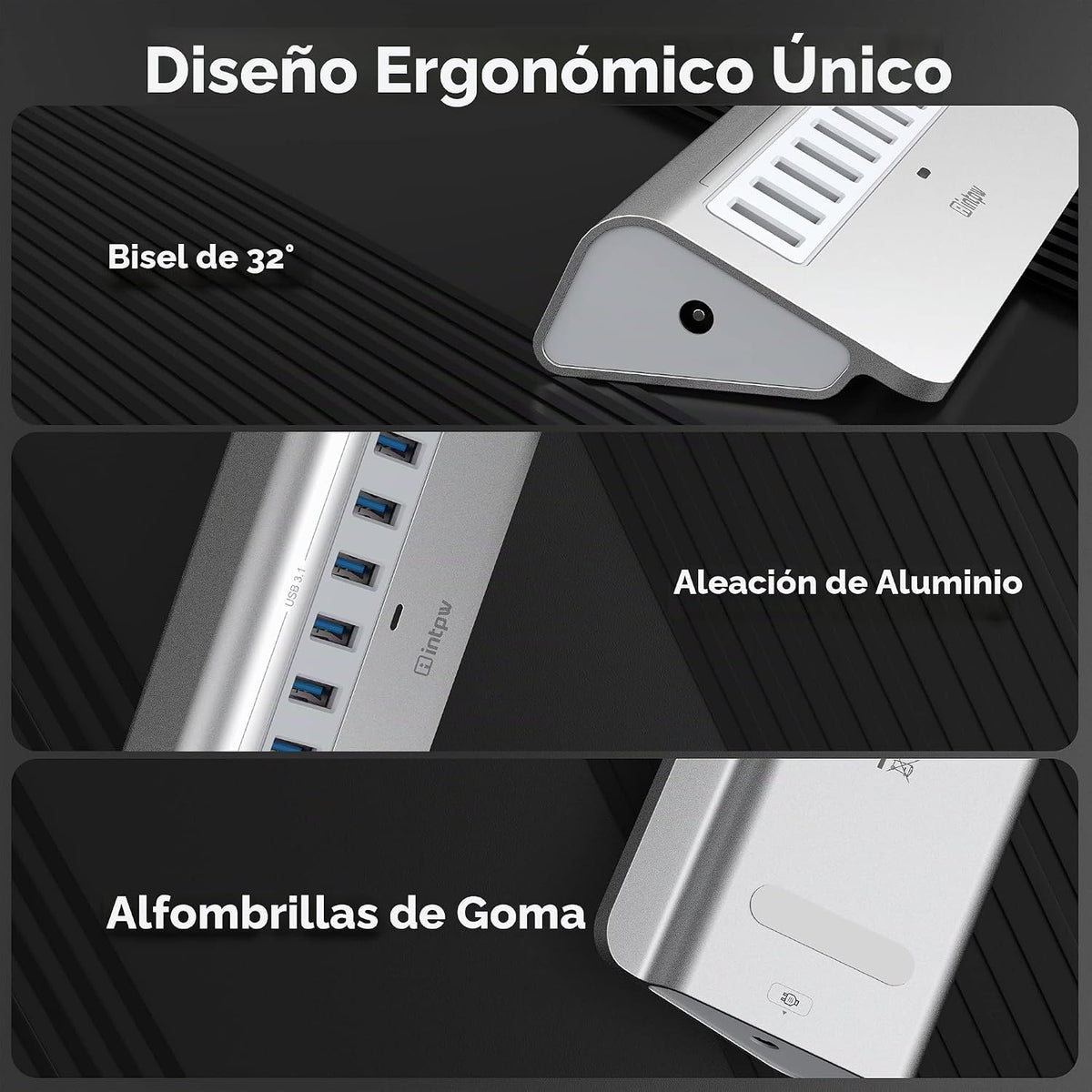 intpw, YH6, hub USB 3.2 de 10 puertos, alimentado