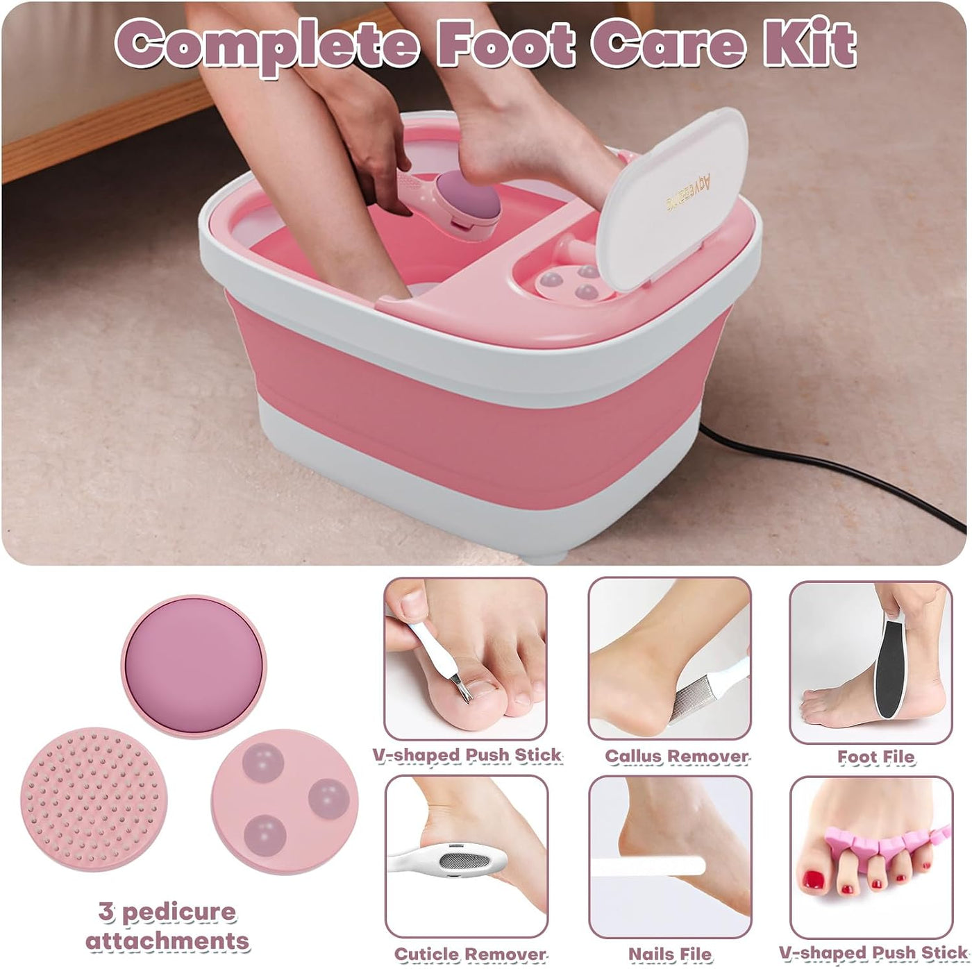 Aqvesane Masajeador de baño plegable para pies con calor, control r...