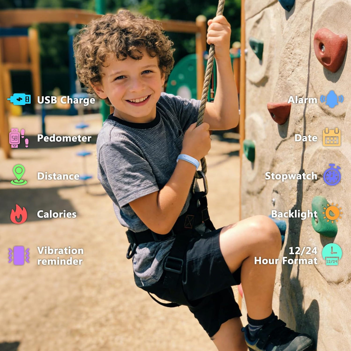 Reloj de seguimiento de actividad física para niños con podómetro, no requiere aplicación, reloj digital deportivo al aire libre para niños y niñas de 5 a 13 años con alarma de vibración