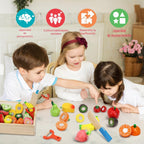 Set de Alimentos de Madera para Jugar de Juegos de Rol para Niños Pequeños Accesorios de Cocina Juguetes Fruta para Cortar Regalo para Niños Niñas Juguetes Educativos Montessori
