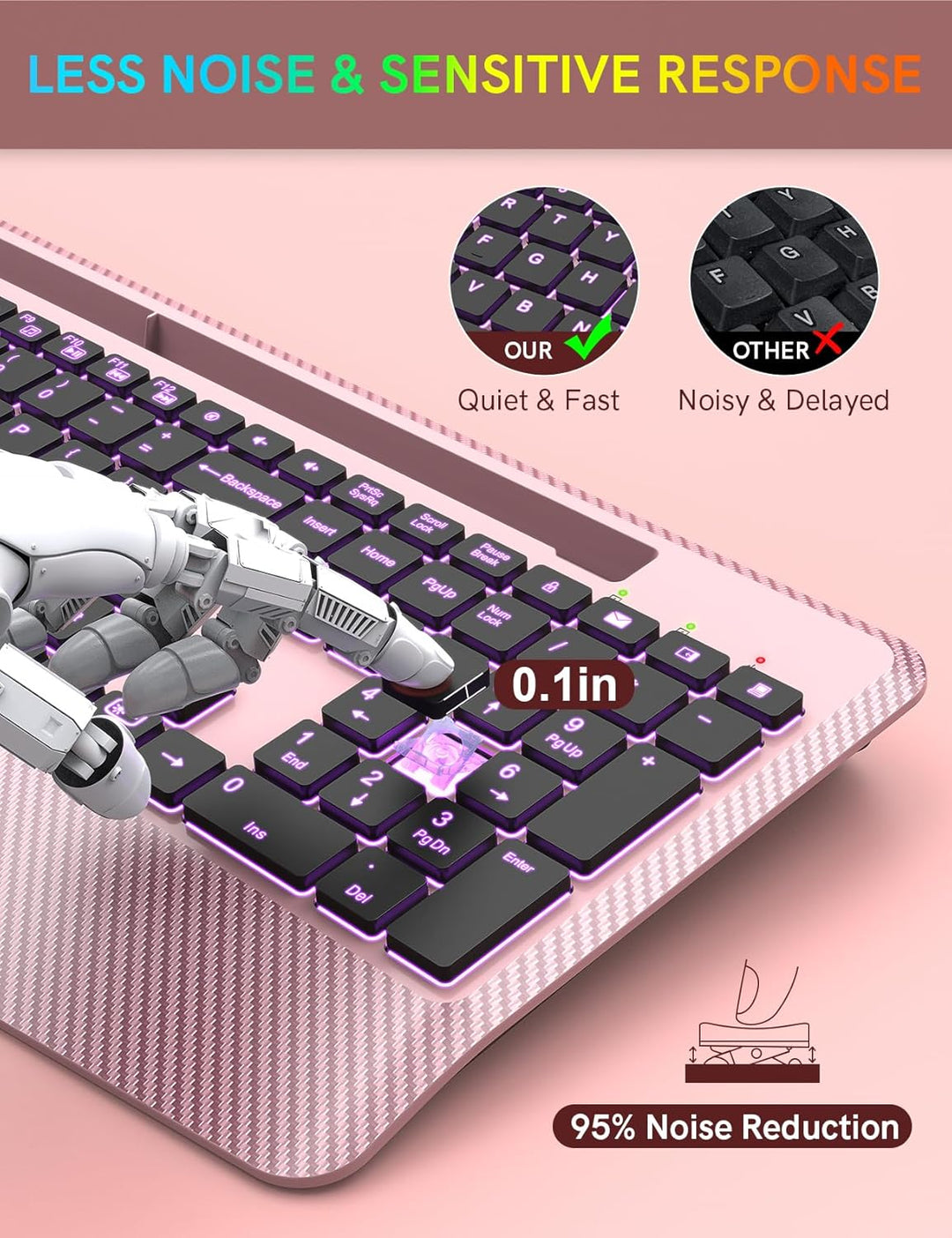 Teclado inalámbrico con retroiluminación de 7 colores, reposamuñeca...