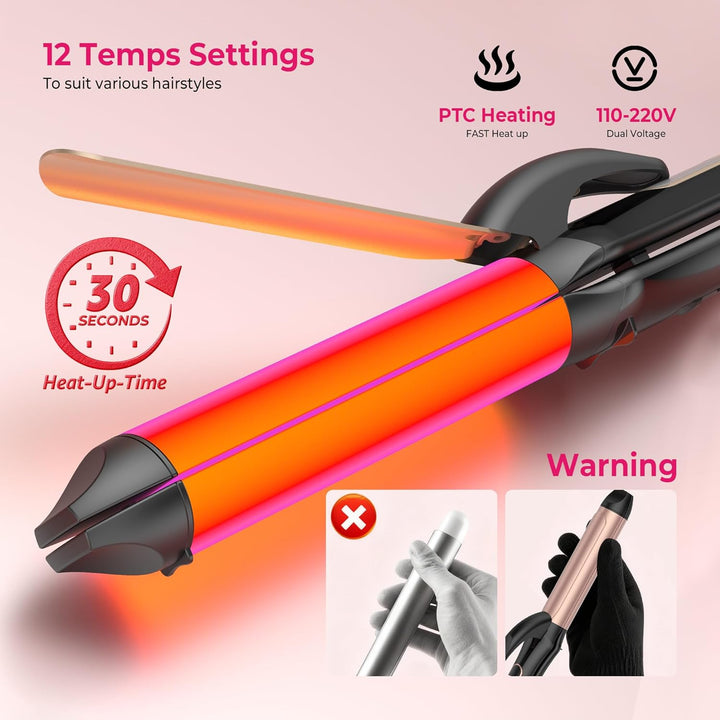 Dual Voltage Curling Iron Travel 2 in 1 Curl and Straightener (110V...