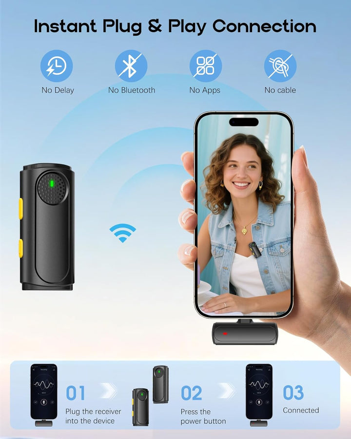 Mini micrófono inalámbrico para iPhone, paquete de 2 micrófonos Lav...