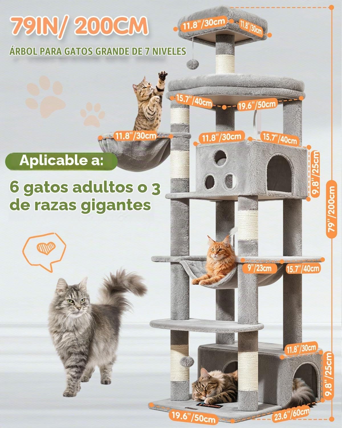 Taoqimiao Árbol para gatos de 79 pulgadas, torre grande alta para gatos