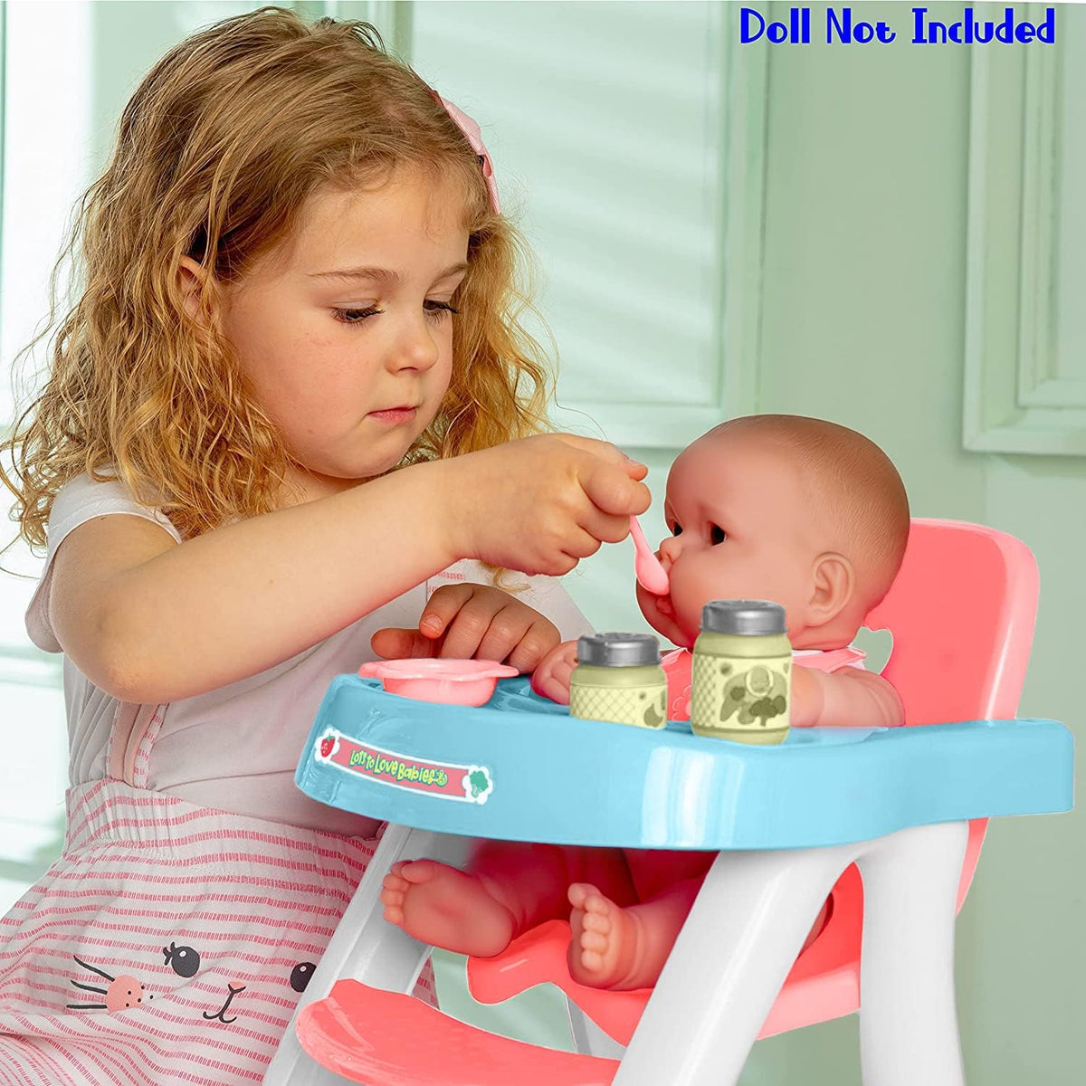 JC Toys - Cuna mecedora y accesorios para muñeca, Juego de sillas altas rosa/azul
