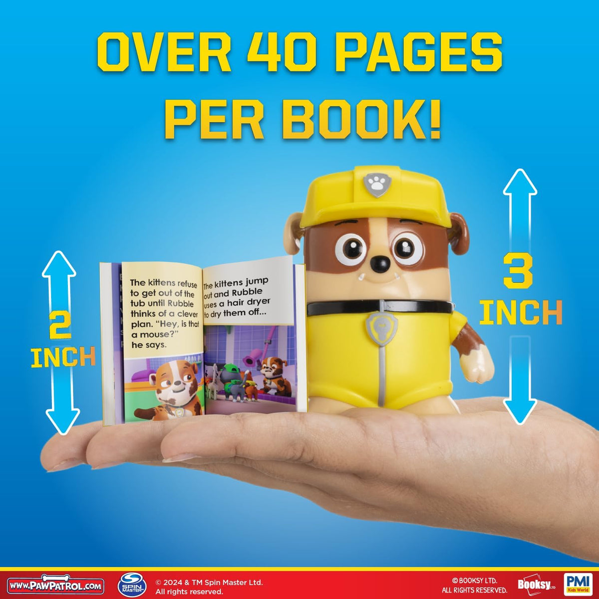 P.M.I. PAW Patrol - Paquete de 6 figuras de acción coleccionables con libros de cuentos ocultos, juguetes para niños y niñas de 3 a 8 años, licencia oficial, incluye Chase, Marshall, Skye, Rubble, Rocky y Liberty