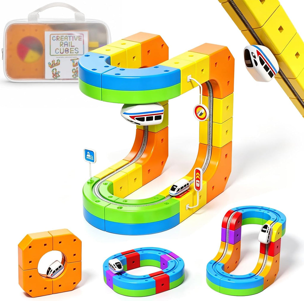 Juego de tren eléctrico para niños, 22 piezas de juguete de pista de carreras 3D, juguete de tren de viaje portátil con bolsa de viaje, juguete STEM para niños y niñas de 3, 4, 5, 6, 7, 8 años