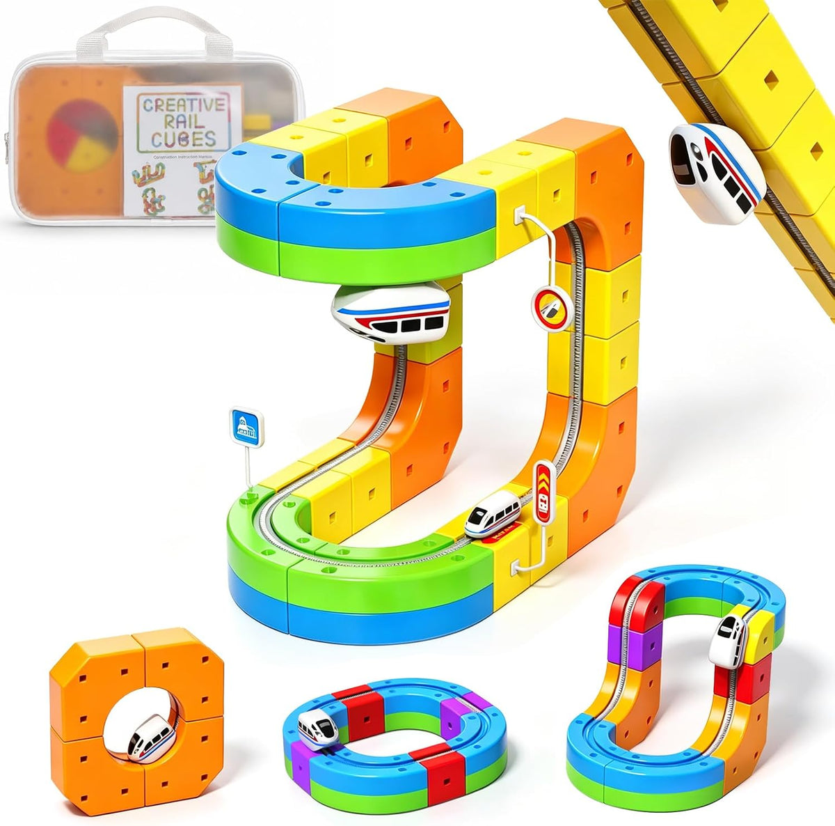 Juego de tren eléctrico para niños, 22 piezas de juguete de pista de carreras 3D, juguete de tren de viaje portátil con bolsa de viaje, juguete STEM para niños y niñas de 3, 4, 5, 6, 7, 8 años