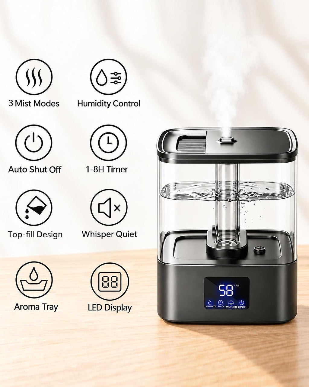 KZF Humidificadores para dormitorio, humidificador de niebla fría de 4L