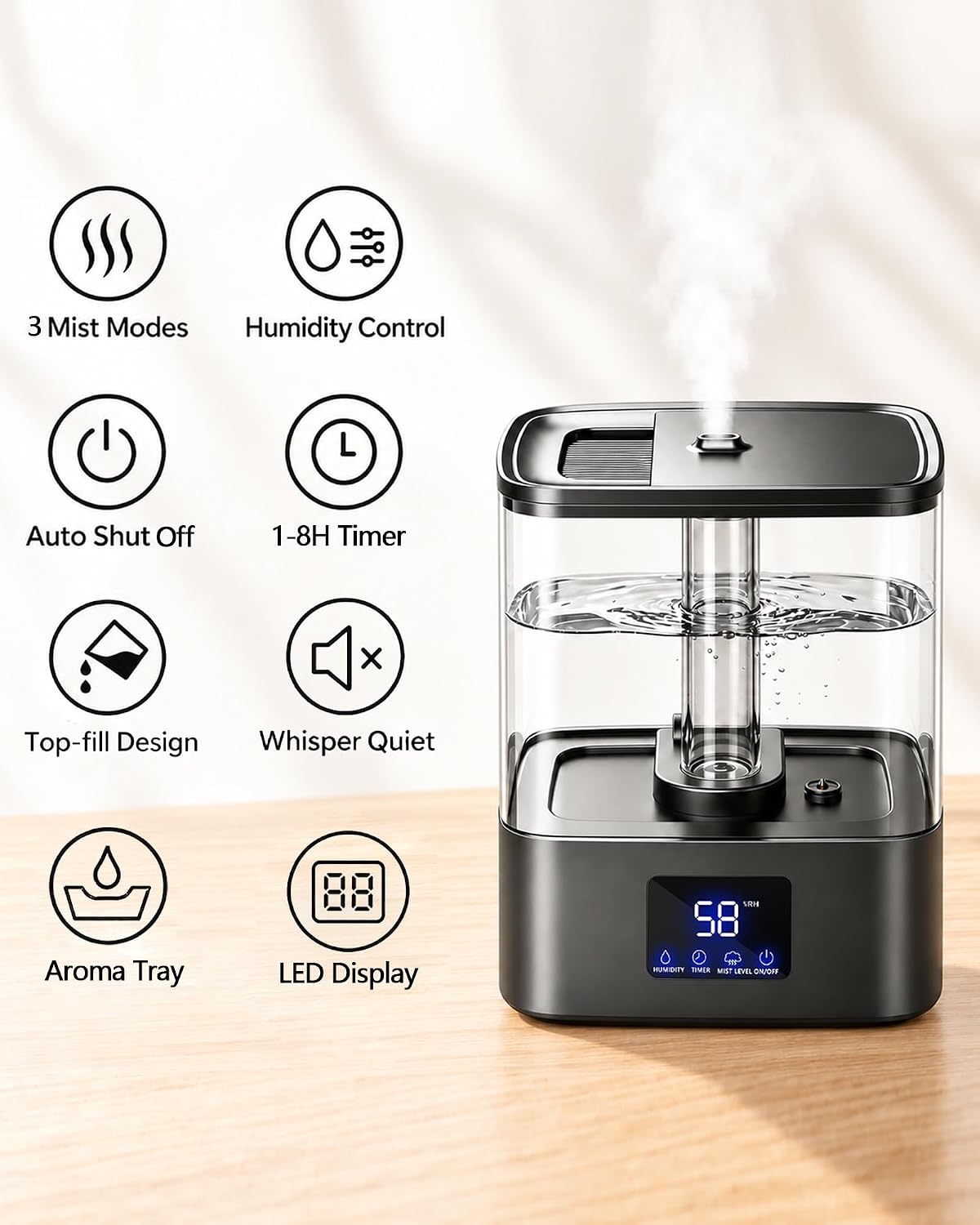 KZF Humidificadores para dormitorio, humidificador de niebla fría de 4L