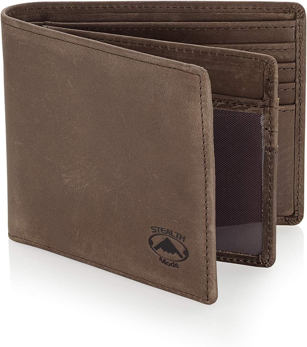 Cartera plegable de piel Stealth Mode para hombre con ventana de id...