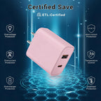 iPhone 18 17 16 15 Cargador de carga rápida tipo C USB C cargadores rosa