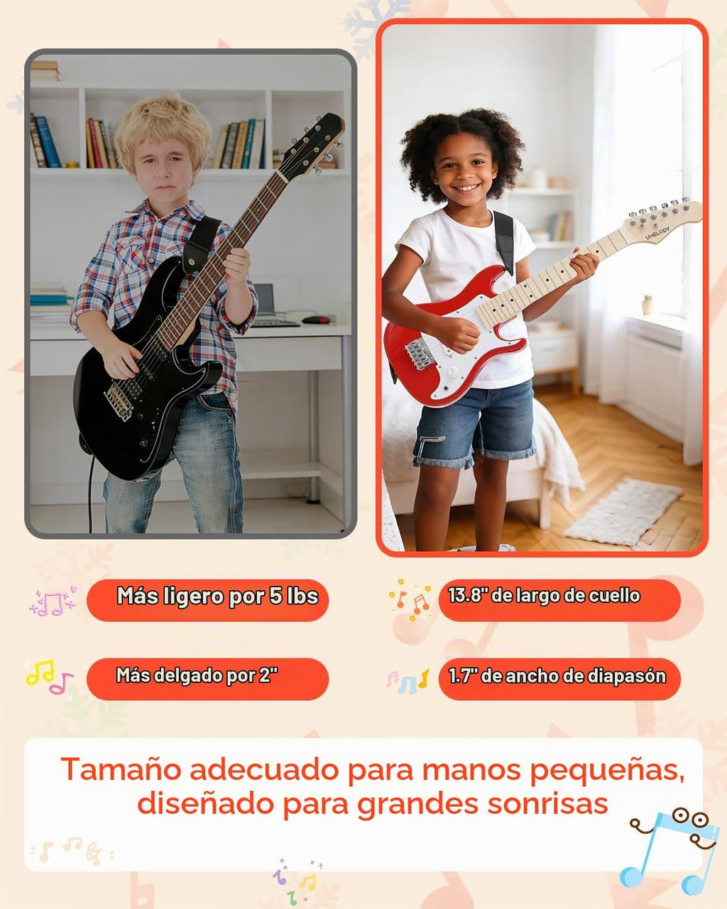 UST-70 - Kit de guitarra eléctrica para niños con amplificador, primera guitarra ideal para principiantes, guitarra ligera de 30 pulgadas para niños y niñas, divertido regalo de música para