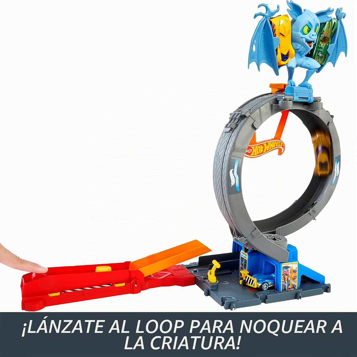 Hot Wheels City Bat Loop Attack Playset y coche de juguete a escala 1:64