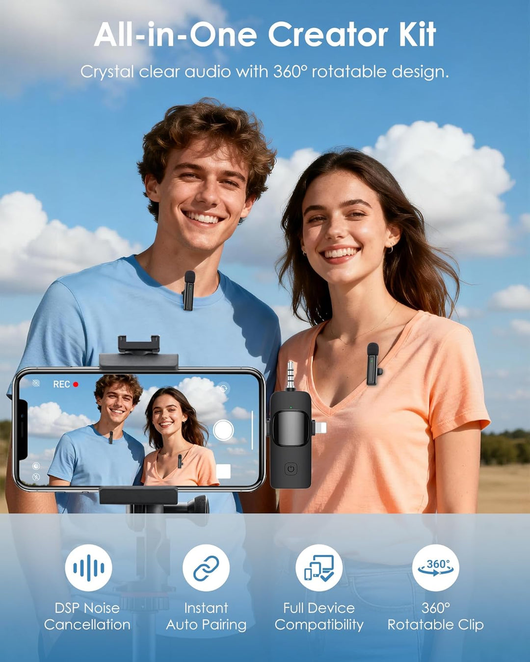 Mini micrófono inalámbrico para iPhone, Android, cámara, PC, micróf...