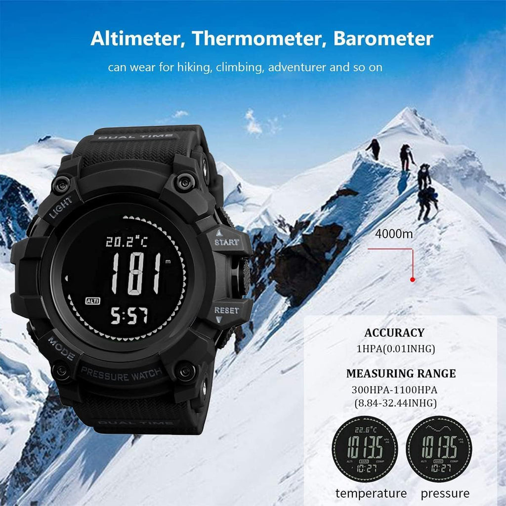 Reloj Digital al Aire Libre con Brújula, Altímetro, Barómetro, termómetro, Pedometro, a prueba de agua, para Deportes Extremos, Hombre